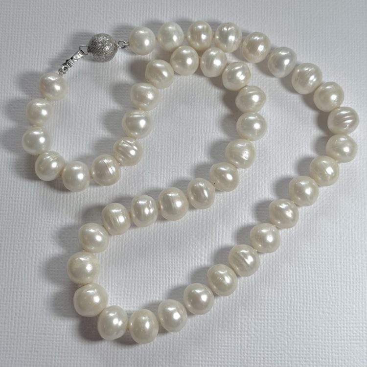 knotted freshwater pearl necklace with detailed sterling silver hook clasp - 47cm