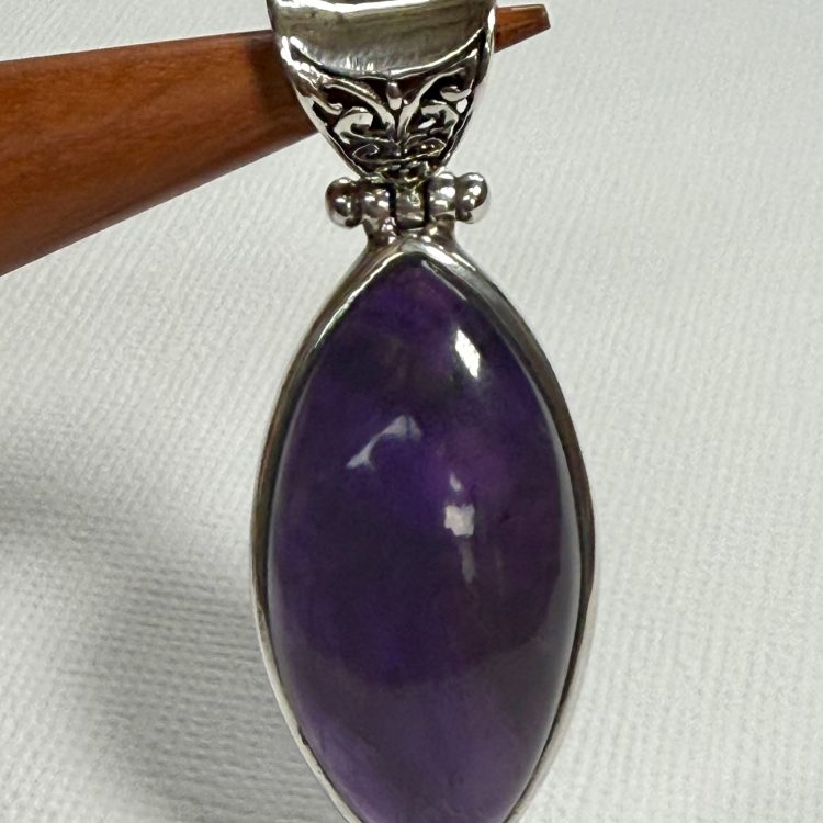 large sterling silver and elliptical cabochon amethyst pendant