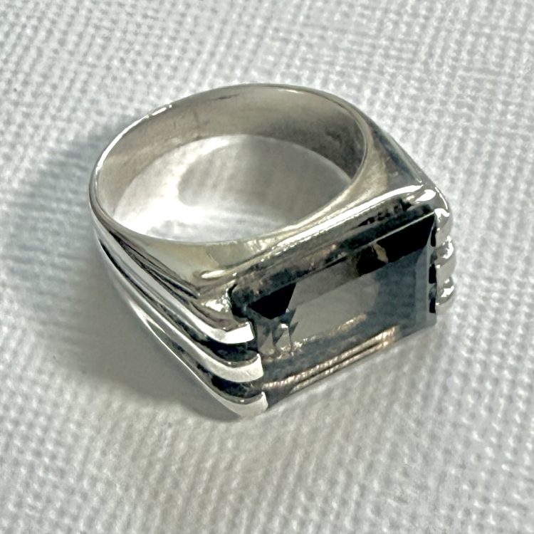 sterling silver rectangular faceted smokey quartz ring