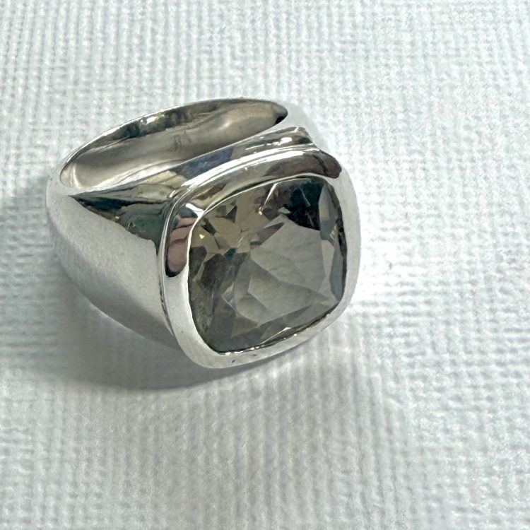 sterling silver square faceted smokey quartz ring