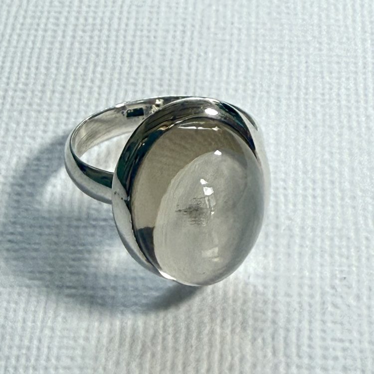 sterling silver oval cabochon smokey quartz ring