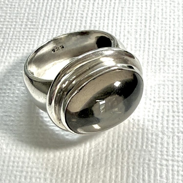 sterling silver oval cabochon smokey quartz ring