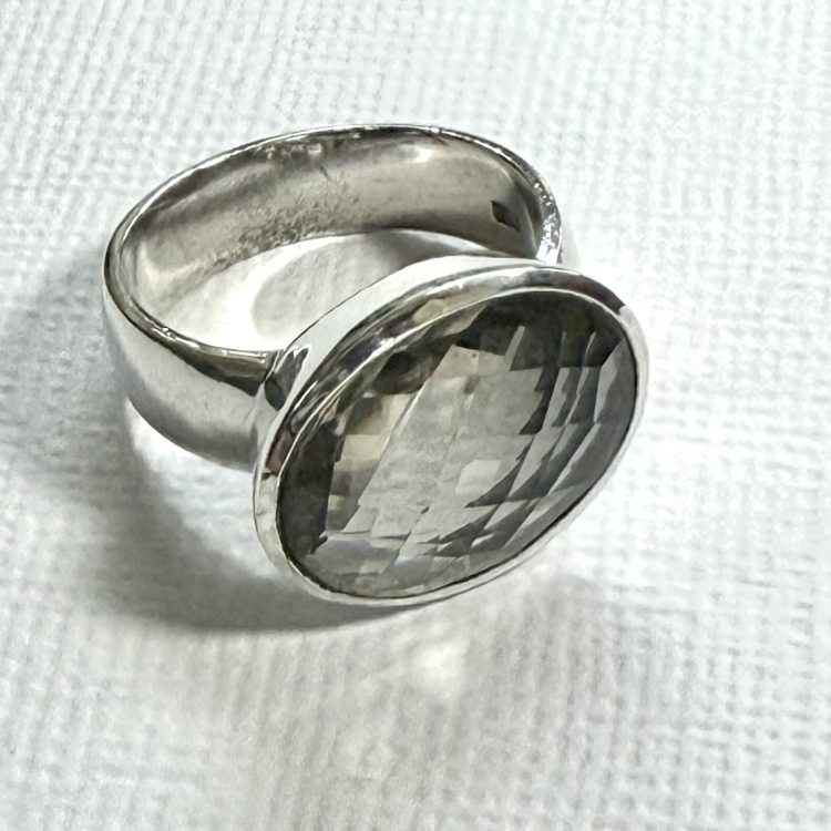 sterling silver oval faceted smokey quartz ring