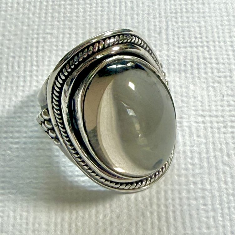sterling silver detailed border oval cabochon smokey quartz ring