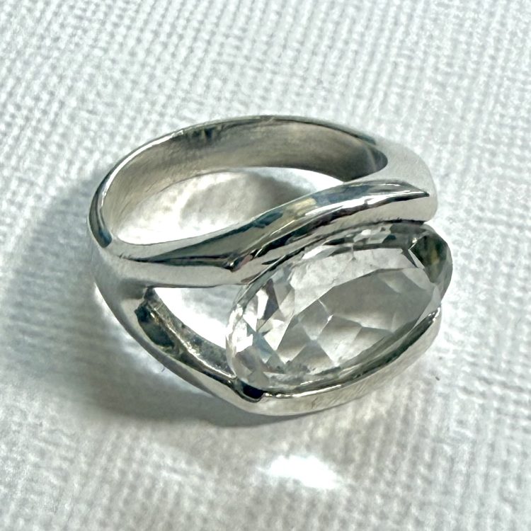 sterling silver oval faceted clear quartz ring