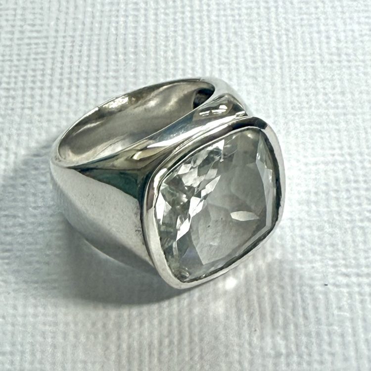 sterling silver square faceted clear quartz ring