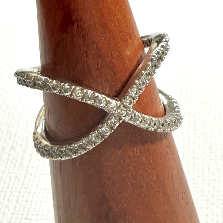 sterling silver dainty cross ring with cubic zirconia