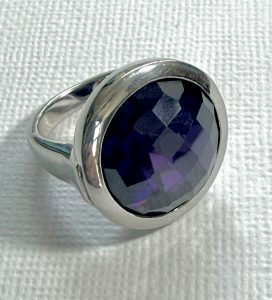large sterling silver and round faceted amethyst ring