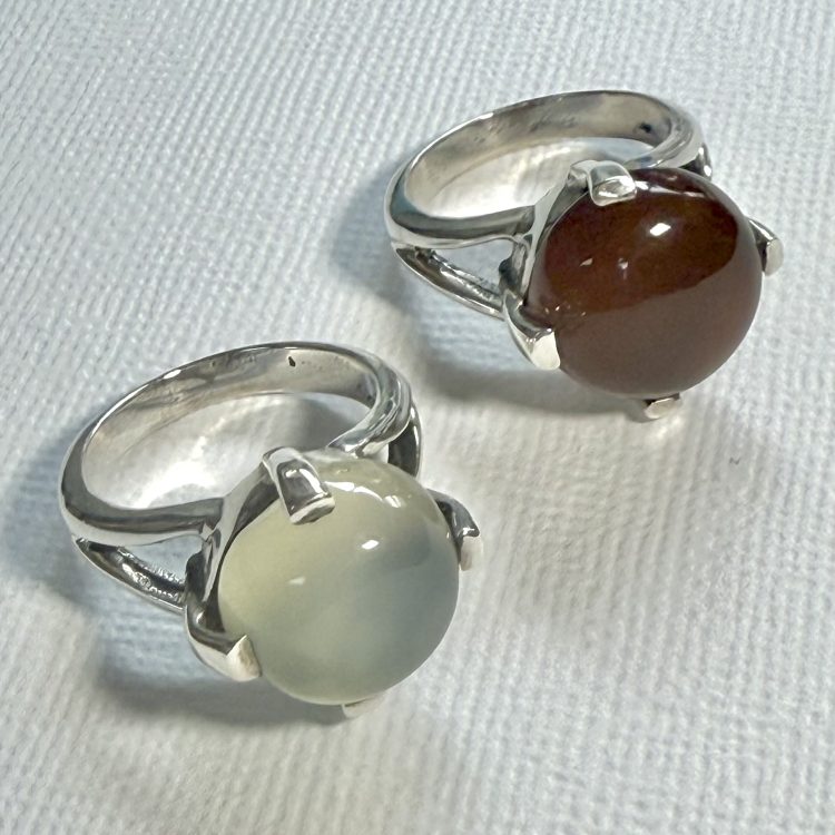 sterling silver and various gemstone round cabochon ring