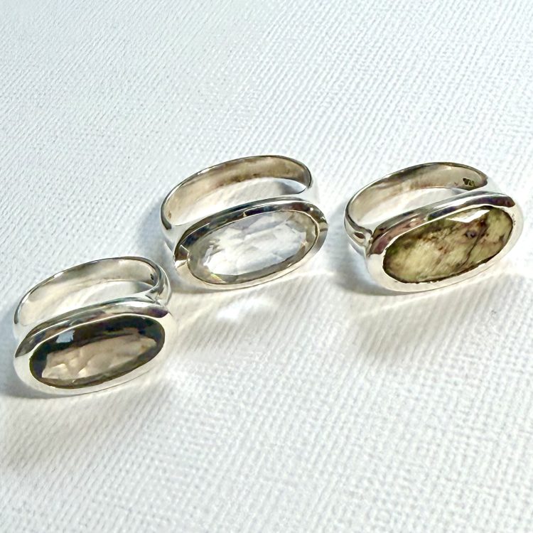 sterling silver and various oval faceted gemstone ring