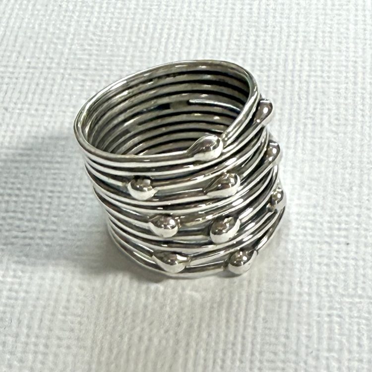 sterling silver wide multi band ring with ball details