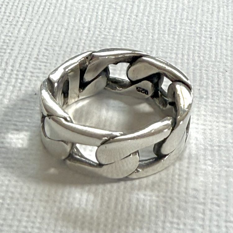 solid sterling silver Cuban chain design band ring