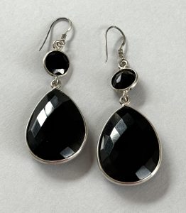 sterling silver and faceted black onyx double drop earrings
