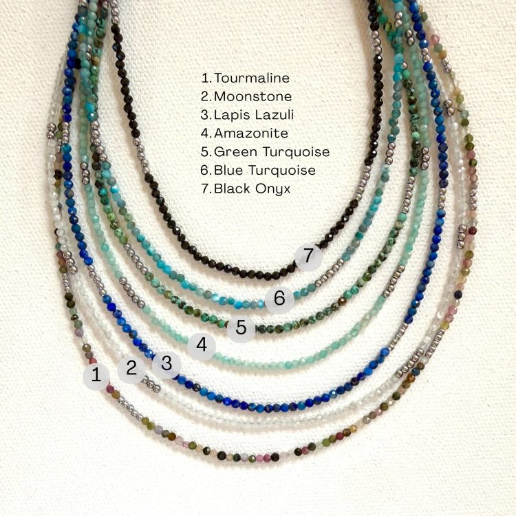 sterling silver and various gemstone dainty necklace