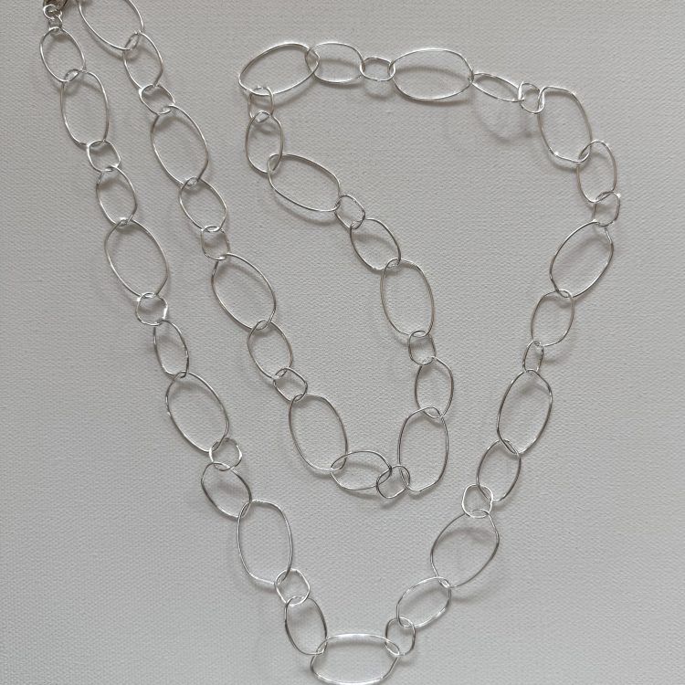 long sterling silver abstract loop links necklace - 90cm