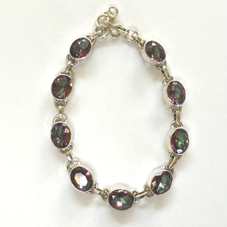 sterling silver oval faceted mystic quartz bracelet