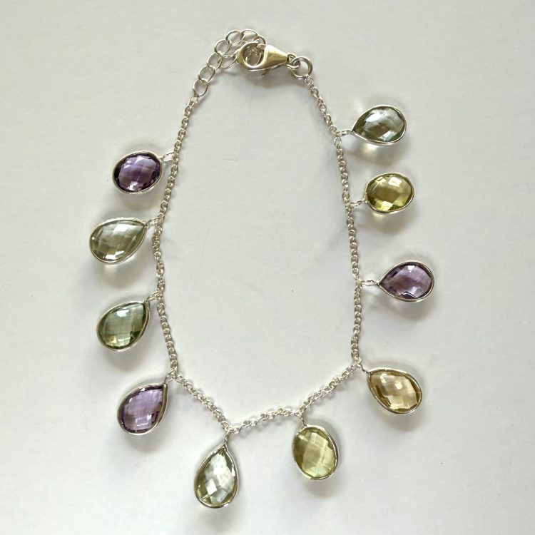 sterling silver and multi-faceted pastel gemstone bracelet