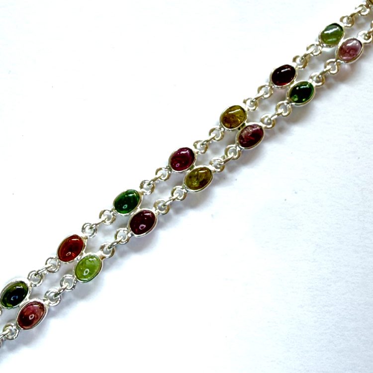 sterling silver double row mixed tourmaline bracelet