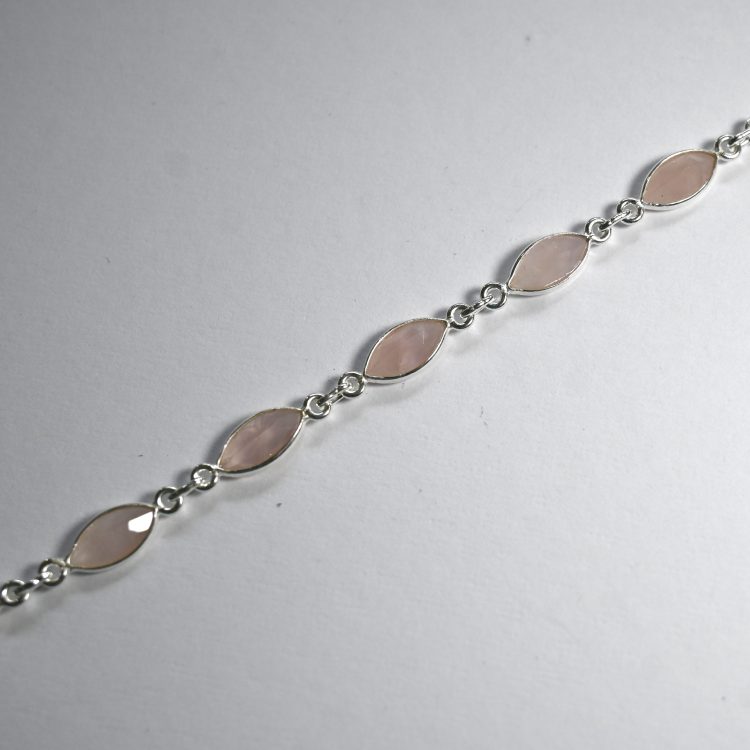 sterling silver and elliptical faceted rose quartz bracelet