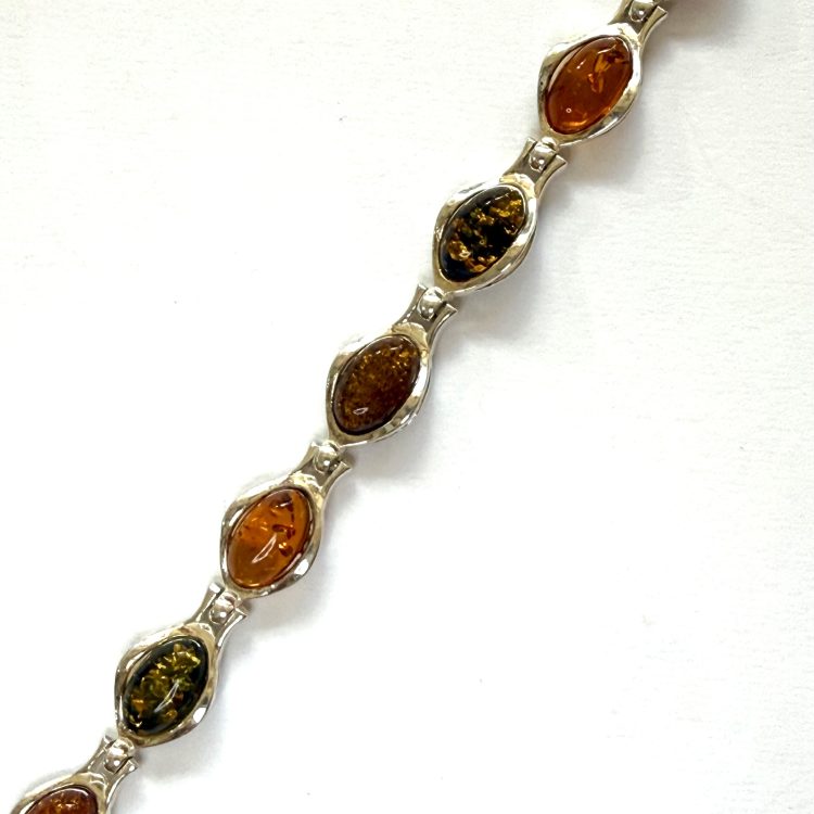 sterling silver tri-colour amber bracelet