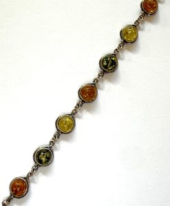 sterling silver round tri-colour amber bracelet