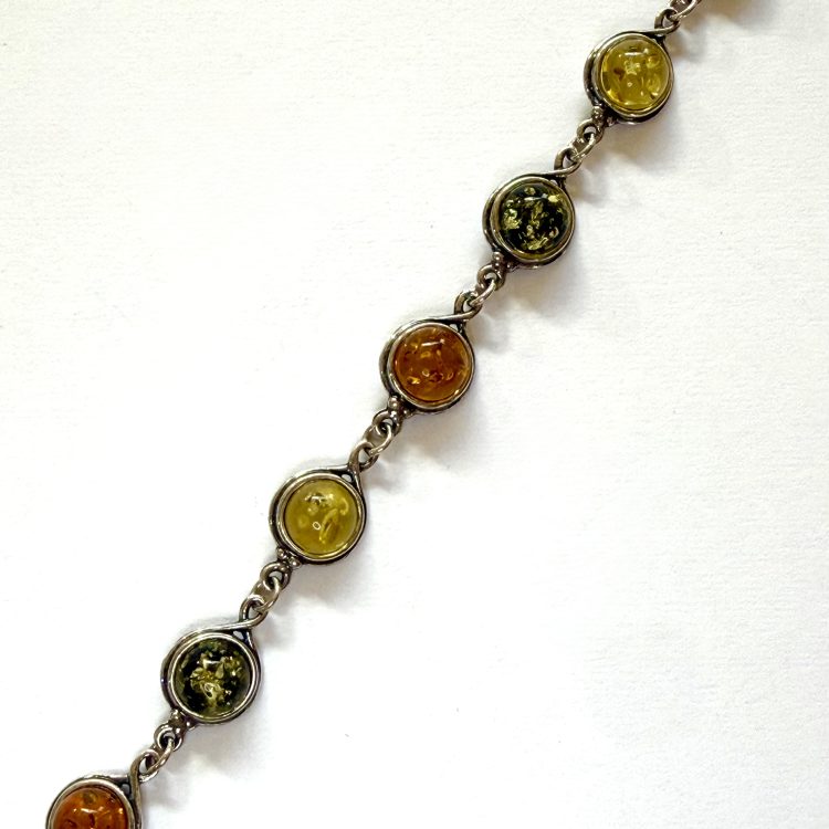sterling silver round tri-colour amber bracelet