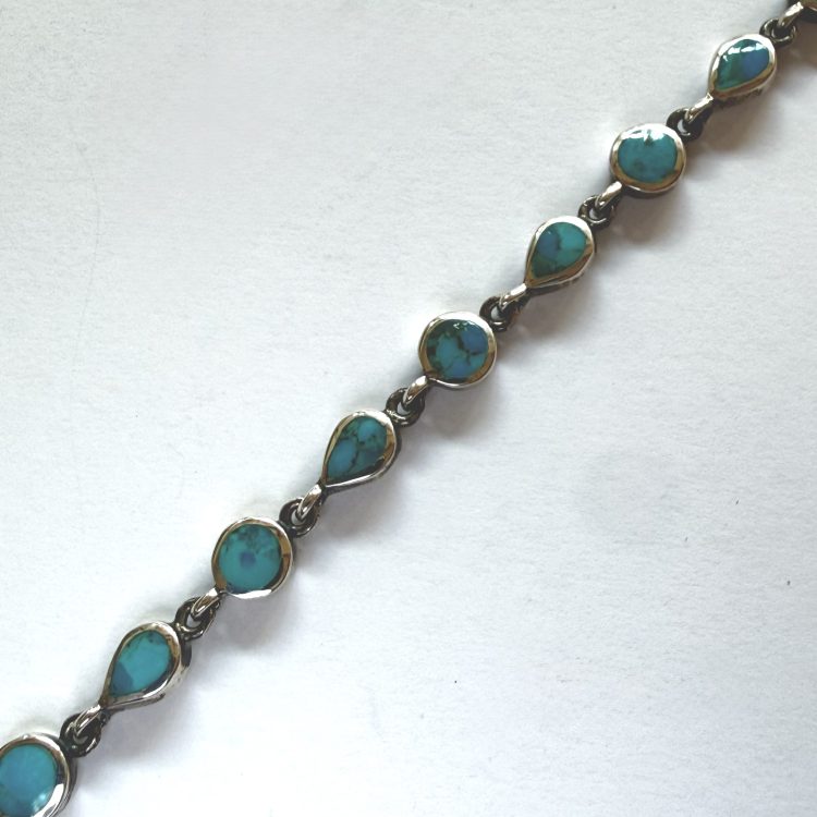 sterling silver and circle and teardrop turquoise bracelet
