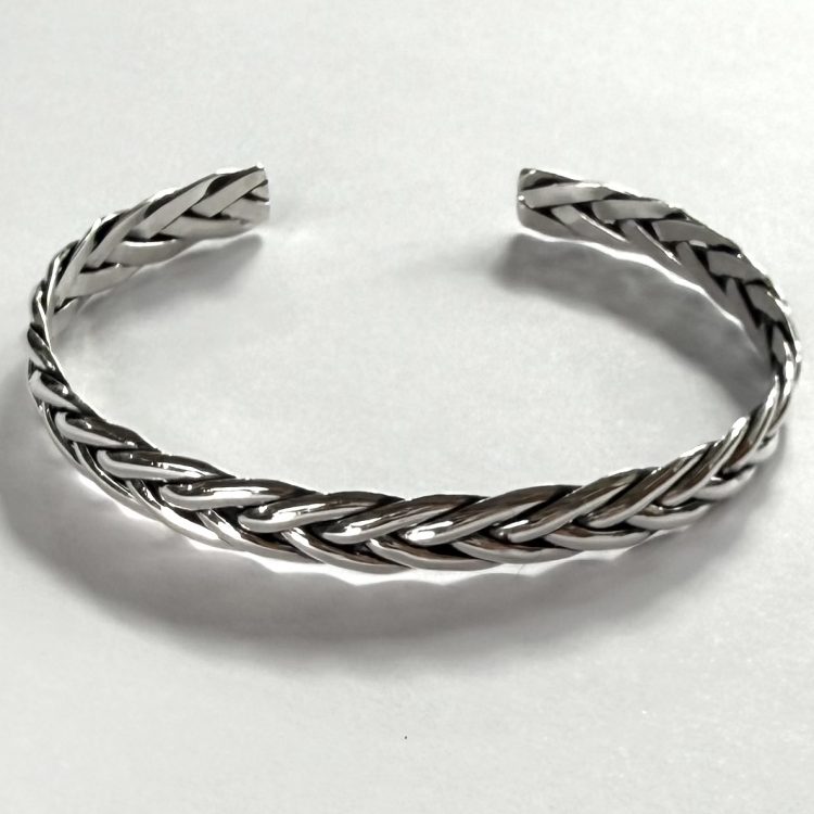 sterling silver weave detail cuff bangle