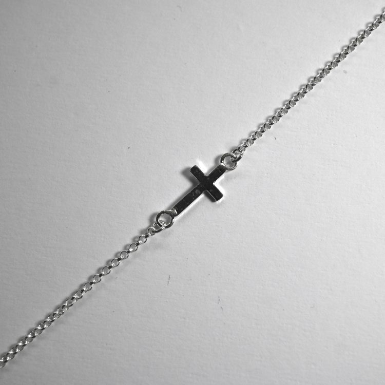 sterling silver dainty cross and chain bracelet