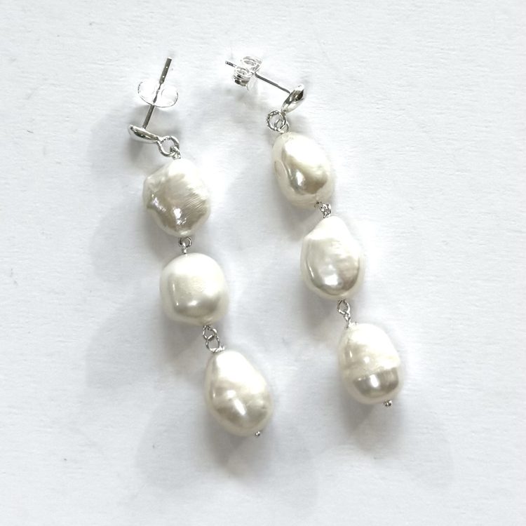 sterling silver and 3 white pearl drop stud earrings