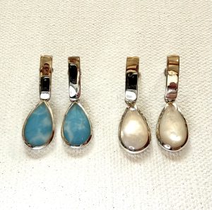 sterling silver and various gemstone drop with bar stud earrings