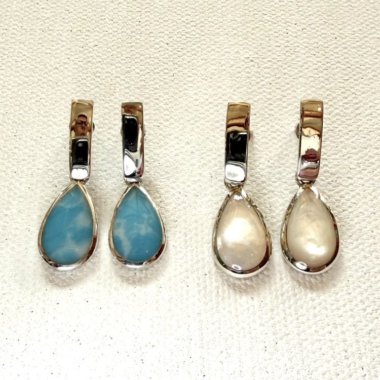 sterling silver and various gemstone drop with bar stud earrings