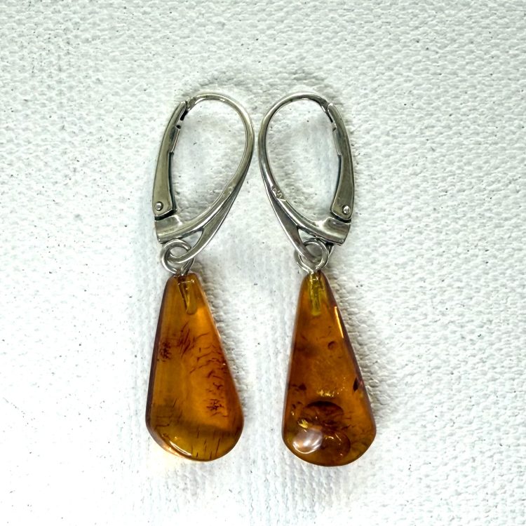sterling silver and honey amber drop earrings