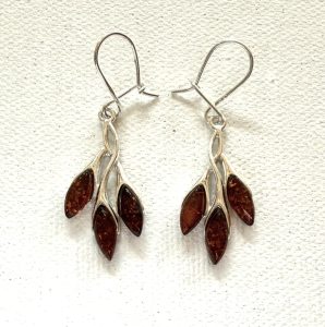 sterling silver and honey amber vine drop earrings