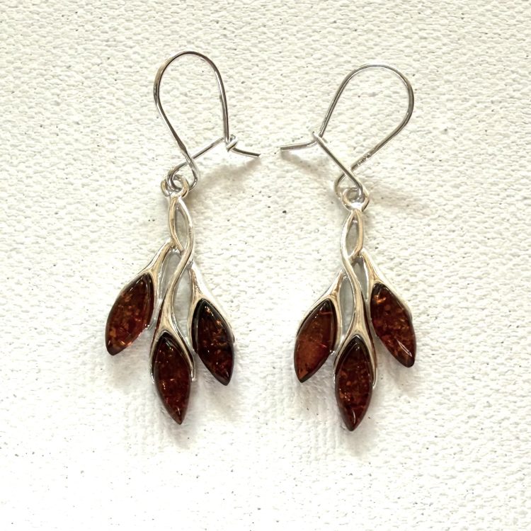 sterling silver and honey amber vine drop earrings