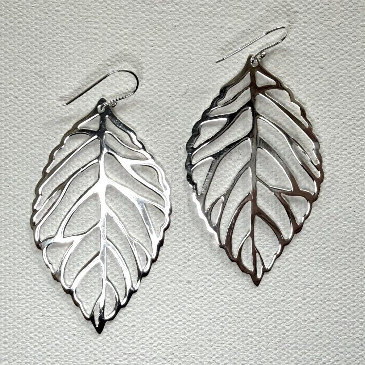 large sterling silver leaf earrings