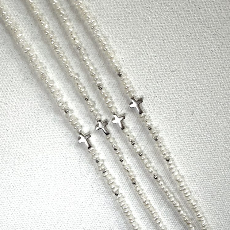 dainty pearl and sterling silver cross fashion bracelet