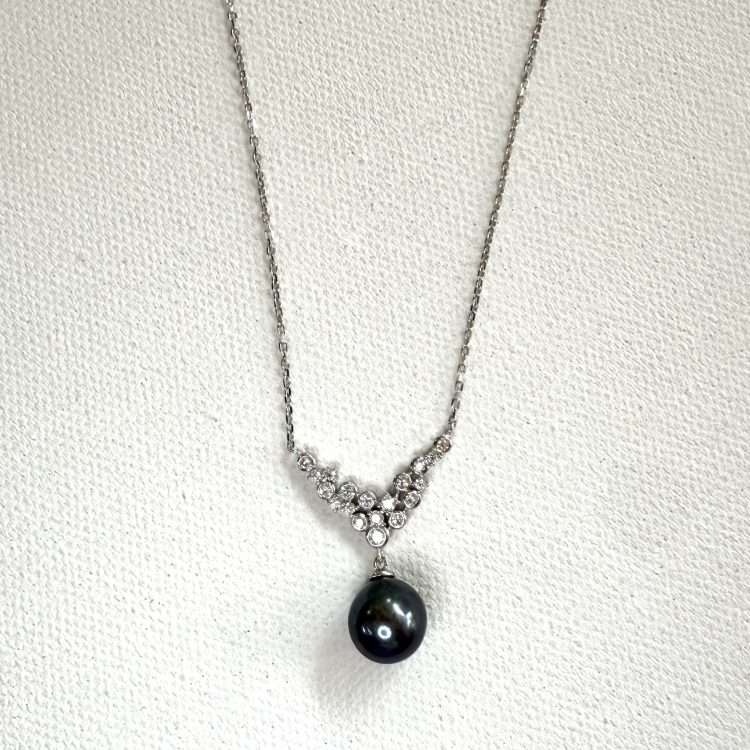 sterling silver blue pearl and cubic zirconia necklace