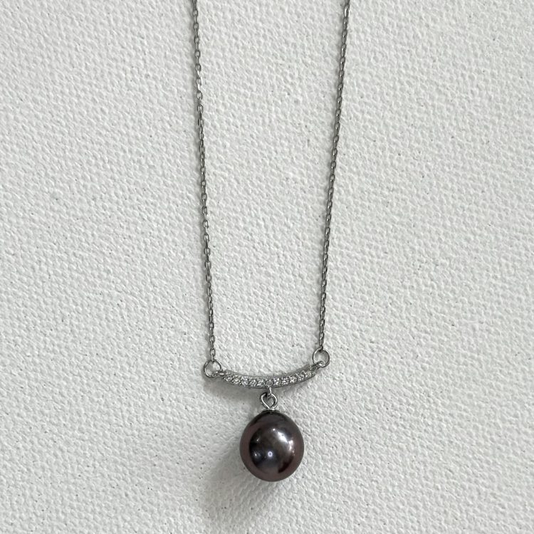 sterling silver blue pearl and cubic zirconia necklace