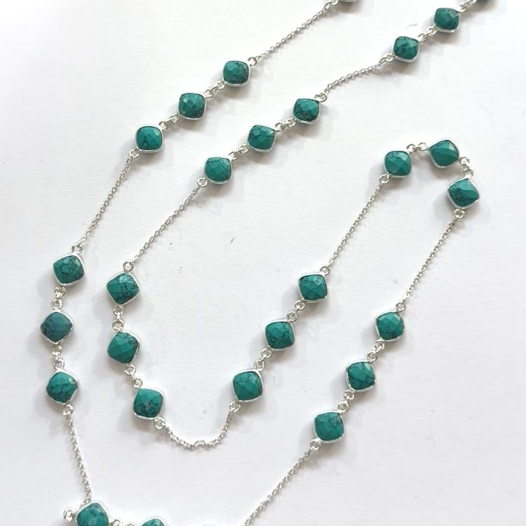 triple diamond shaped turquoise and sterling silver necklace - 90cm