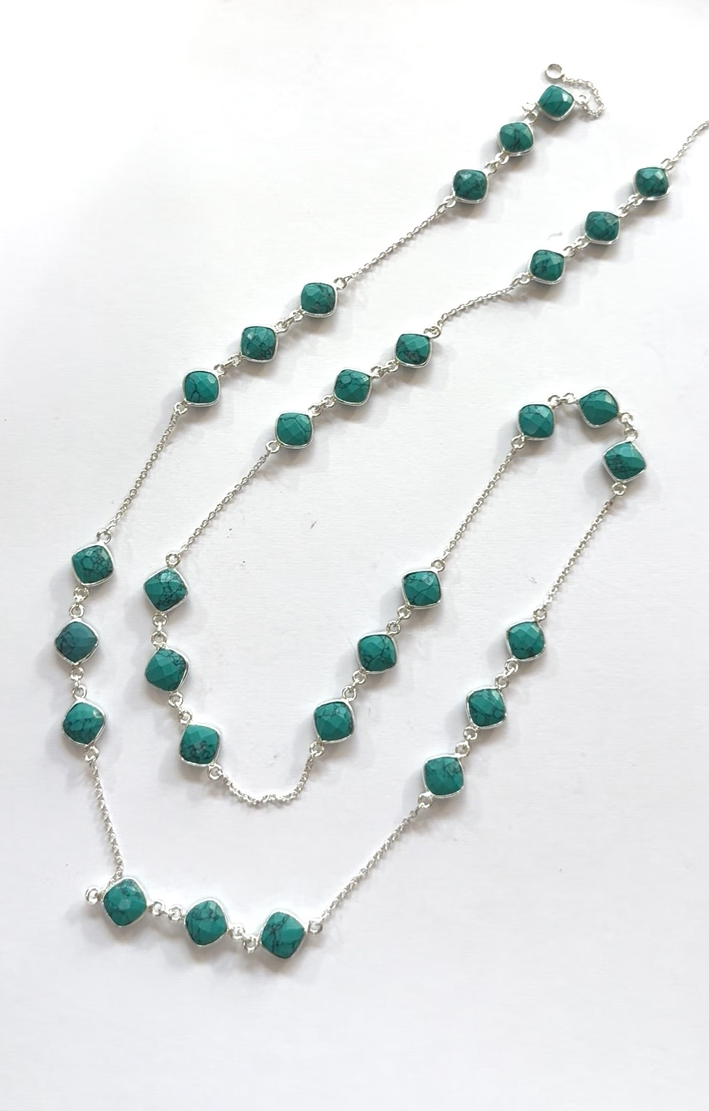 triple diamond shaped turquoise and sterling silver necklace - 90cm