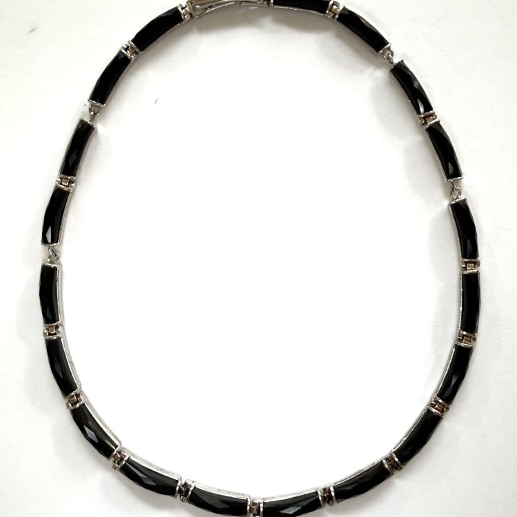sterling silver and rectangle faceted black onyx necklace
