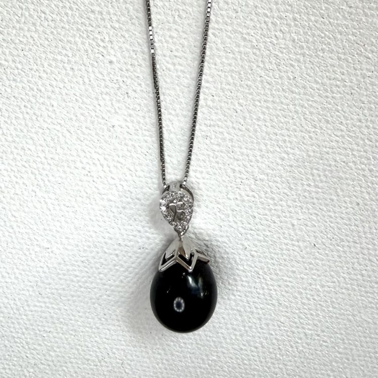 sterling silver, cubic zirconia and black pearl necklace