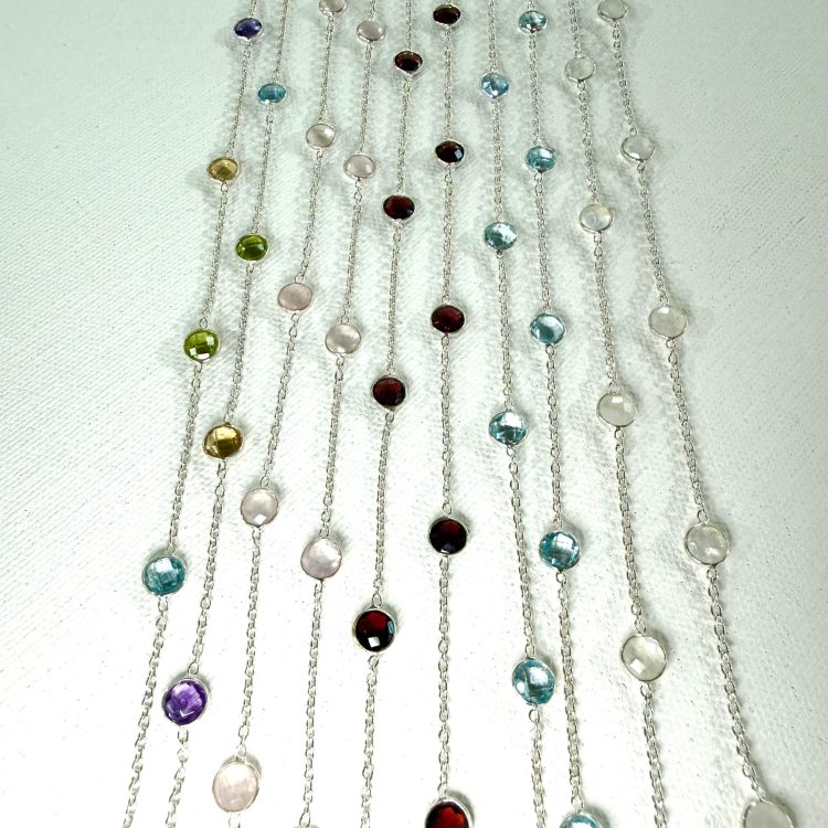 sterling silver and various gemstone long necklace - 95cm