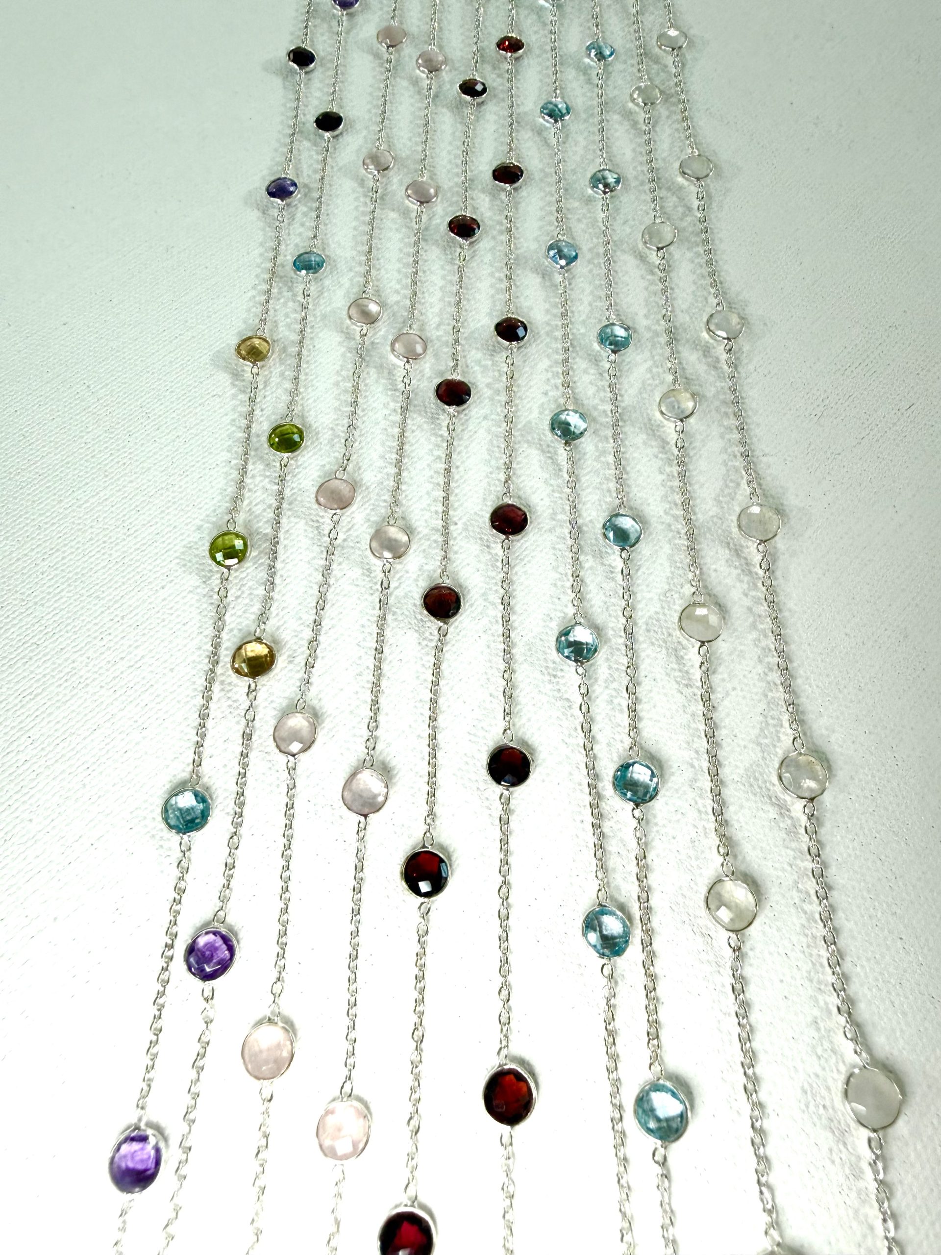 sterling silver and various gemstone long necklace - 95cm