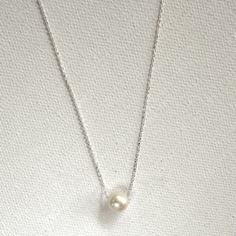 adjustable length sterling silver and white pearl necklace