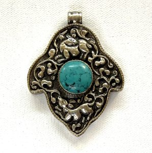 antique Indian silver-plated pendant with turquoise