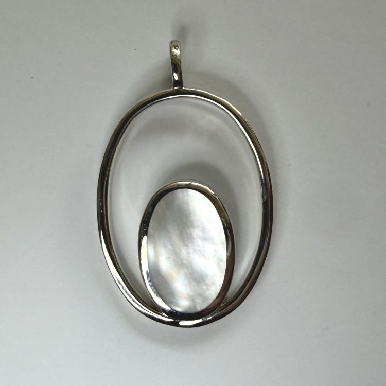 oval sterling silver and mother of pearl pendant