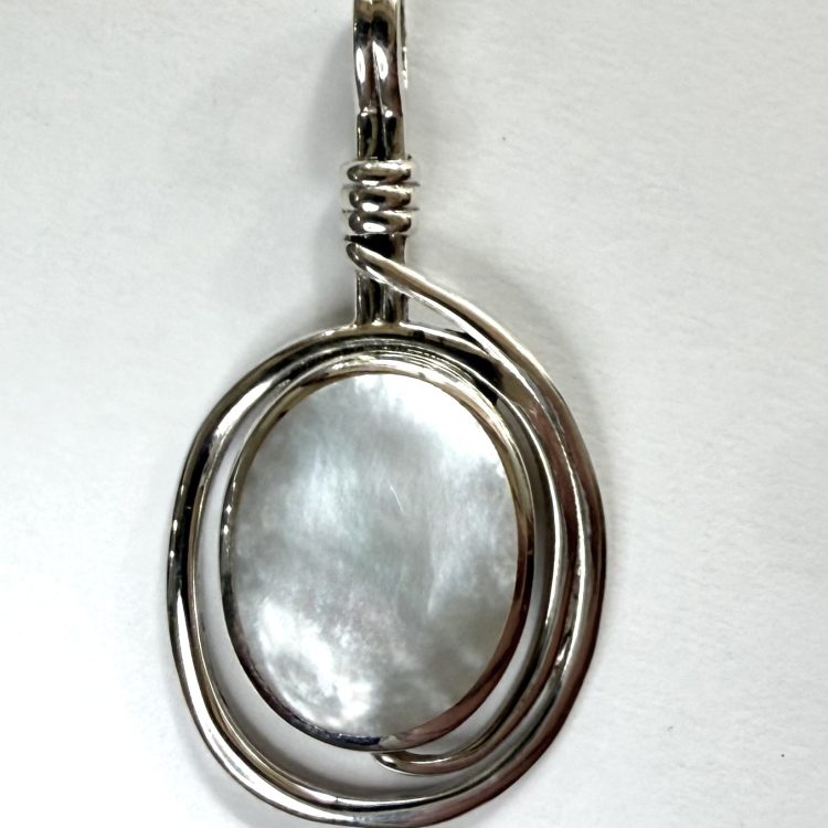 sterling silver wrapped mother of pearl pendant