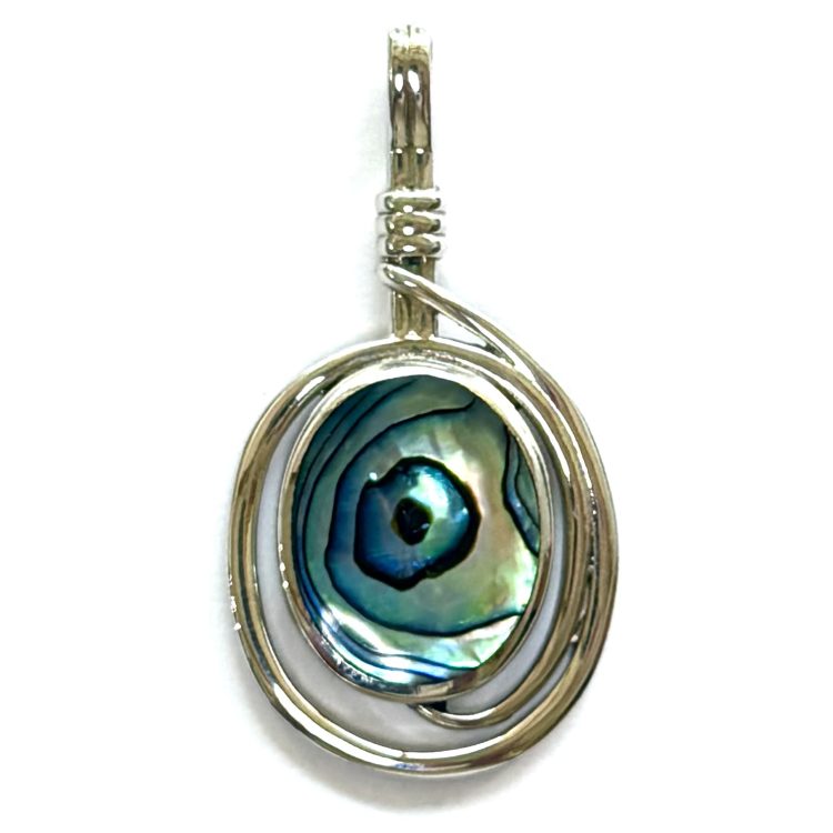 sterling silver wrapped abalone shell pendant